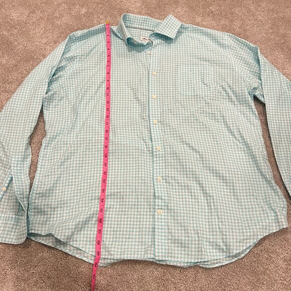 Peter Millar Men's Teal and Blue Checkered Long‎ Sleeve Dress Shirt Sz XL - Picture 8 of 11